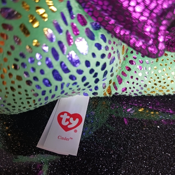 Ty Beanie Boos Cinder Green & Purple Sparkle Dragon. - Picture 7 of 8